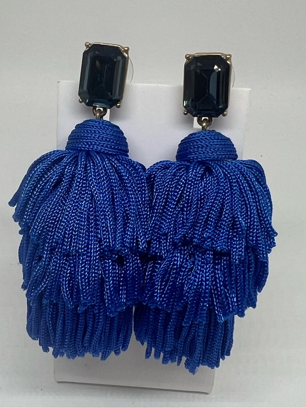 J. Crew Royal Blue Tassel Earrings with Rhinestones